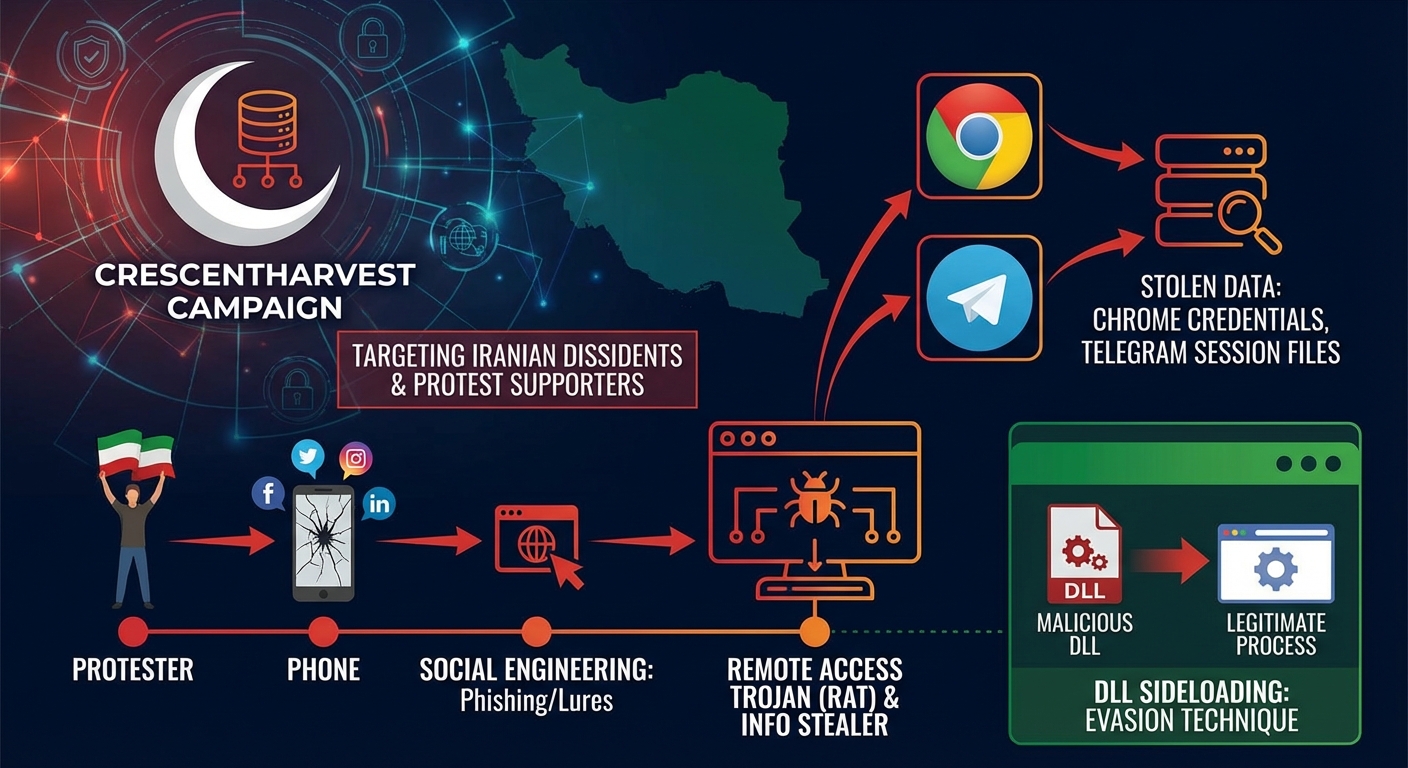 New Malware Campaign ‘CRESCENTHARVEST’ Exploits Iran Protest Sentiment to Deploy Information-Stealing RAT